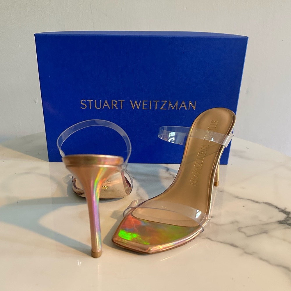 Stuart Weitzman Rose Gold PVC Aleena Sandal